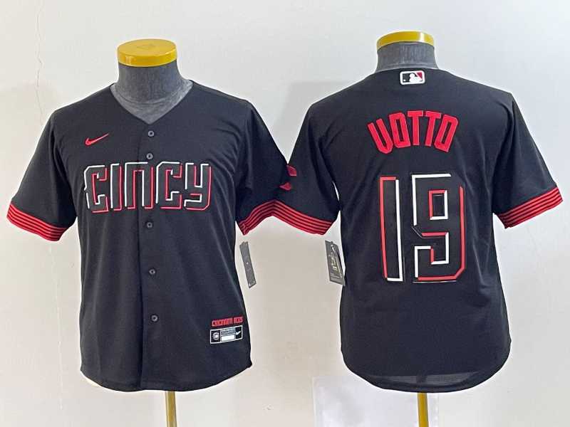 Youth Cincinnati Reds #19 Joey Votto Black 2023 City Connect Cool Base Stitched Jersey->mlb youth jerseys->MLB Jersey